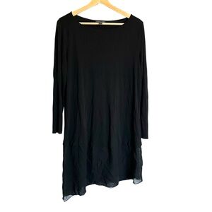 Eileen Fisher 100% Silk Black Tiered Tunic Top | Minimalist Flowy Luxury Blouse